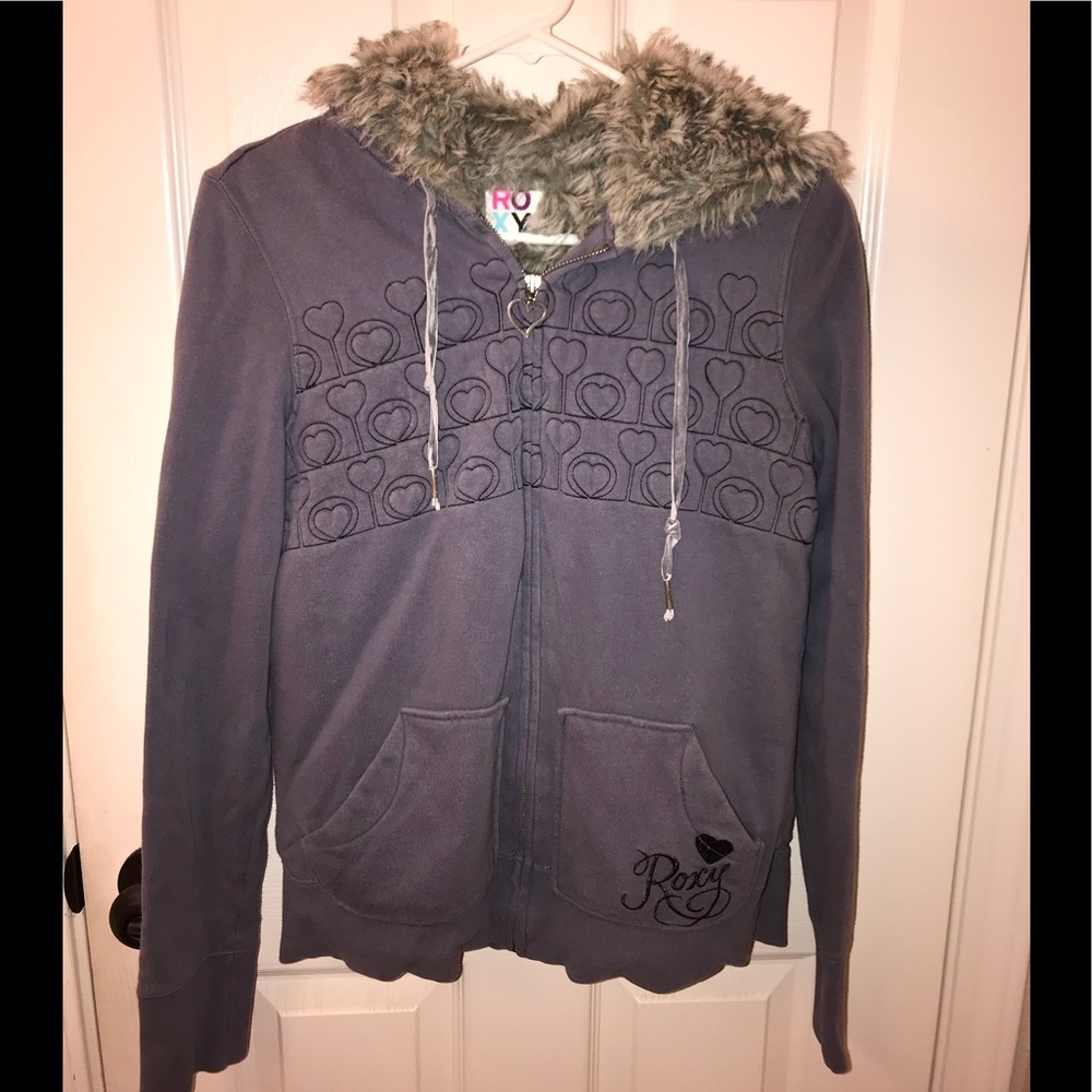 Roxy zipper faux fur lined hoodie. Juniors size L